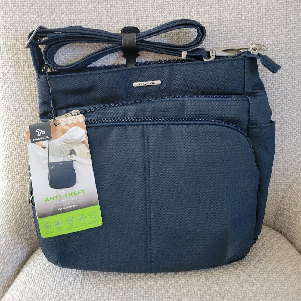 Travelon Anti-Theft Classic North/South Midnight Blue Crossbody Purse